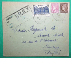 N°679 + 681 + 760 CERES MAZELIN LUXEMBOURG RECOMMANDE PROVISOIRE LUCY MOSELLE POUR STRASBOURG 1947 LETTRE COVER FRANCE - 1945-47 Ceres Of Mazelin