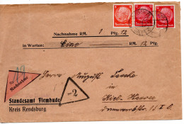 61734 - Deutsches Reich - 1936 - 2@12Pfg Hindenburg MiF A NN-Bf ACHTERWEHR -> Kiel - Lettres & Documents