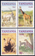 866 Tanzania Animals Oryx Girafe Giraffe Jirafa Giraffa Rhinoceros Leopardo MNH ** Neuf SC (TZN-54d) - Giraffes