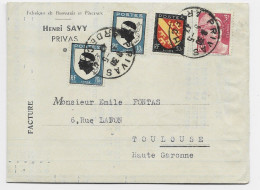 BLASON 10C CORSEX2+30C+ 3FR GANDON LETTRE PRIVAS ARDECHE 5.5.1947 TARIF FACTURE - 1941-66 Wappen