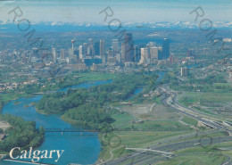 CARTOLINA  CALGARY,ALBERTA,CANADA-THE CITY SKYLINE WITH THE ROCKIES ON THE HORIZON-VIAGGIATA 1989 - Calgary