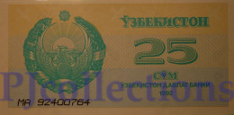 UZBEKISTAN 25 SUM 1992 PICK 65a UNC - Ouzbékistan