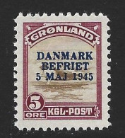 ● GRONLAND 1945 ֍ Liberazione ֎ DANMARK BEFRIET ֎ 5 MAJ 1945 ● N. 18B ** ● Cat. 140 € ️● Lotto N. 12 ● - Ongebruikt