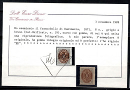 Danemark 1870-71 Mi. 19 Neuf ** 100% Certificat Diena, 8 S - Unused Stamps