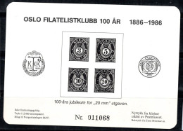 Norvège 1986 Bloc Feuillet 100% Spécial, 100 Ans De Philatélie Oslo - Blokken & Velletjes