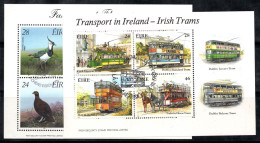 Irlande 1987-89 Mi. Bl.6-7 Bloc Feuillet 100% Oblitéré Chasse Aux Oiseaux,Tramways - Blocs-feuillets