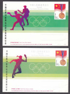 China 1988 - Gold Medals Won By China At The Olymp. Games, Seoul, Table Tennis, 2 Post. Cards - Tischtennis