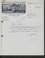 LETTRE COMMERCIALE ILLUSTRÉE DE 1953 JOURNOT ÉLECTRICITÉ T.S.F ECLAIRAGE CINEMA ECT À BELFORT : - Elettricità & Gas