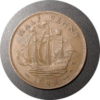 Monnaie Royaume Uni - 1943 - Demi Penny George VI Avec "IND:IMP." - C. 1/2 Penny