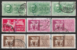 1932-1976 ITALY Special Delivery 9 Used Stamps (Sc.# E14,E25,E33,E36) - Eilpost/Rohrpost