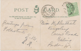 GB VILLAGE POSTMARKS 1905 CDS 23mm "PADDINGTON-W. / 9" (LONDON) On FOLKESTONE Pc As Arrival Postmark Together With K2 FO - Lettres & Documents