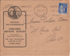 1938 - PAIX / CARTE PUB DECOREE LIBRAIRIE QUILLET à PARIS - Briefe U. Dokumente