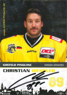 Autogramm Eishockey AK Christian Wendler Krefeld Pinguine 13-14 EV Löwen Frankfurt Moskitos Essen Herne Lausitzer Füchse - Wintersport
