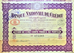 Banque Nationale De Crédit - Action De 100 Francs Au Porteur - Paris - 1923 - Bank & Versicherung