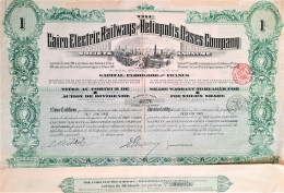 S.A.The Cairo Electric Railways And Heliopolis Oases Company (1920) - 1 Founders Share - Ferrocarril & Tranvías
