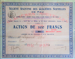 Société Anonyme Des Glacières Nouvelles  De Pau - Action De 100 Francs  - 1913 - Autres & Non Classés