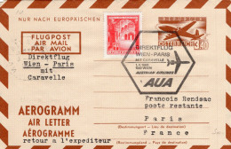 Austria Aerogramme Stationery First Day Cancel 1966 First Flight Vienna Paris Caravelle Austrian Airlines - Sobres