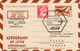 Austria Aerogramme Stationery First Day Cancel 1966 First Flight Vienna Paris Caravelle Austrian Airlines - Covers
