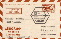 Austria Aerogramme Stationery First Day Cancel 1966 First Flight Vienna Zurich Caravelle Austrian Airlines - Enveloppes