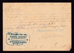 DDFF 529 - Entier Lion Couché MARCHIENNE AU PONT 1886 - Cachet S.A. Des Forges Et Laminoirs De MONCEAU Sur SAMBRE - Tarjetas 1871-1909