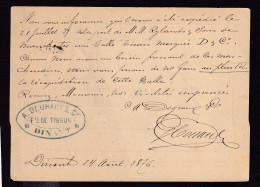 DDFF 530 - Entier Lion Couché DINANT 1876 - Cachet Deghaux § Cie , Fabricant De Tissus - Cartes Postales 1871-1909