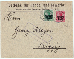 POLOGNE / POLAND - 1916 "RUSSISCH POLEN" German Occupation Mi.2 & 3 On Censored Commercial Cover From Warsaw To Leipzig - Storia Postale