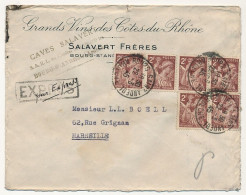 FRANCE - Env En-tête Salavert Frères (Côtes Du Rhône) Affr 2F Iris X6 Bourg Saint Andéol Ardèche - Exprès 28/3/1945 - Covers & Documents