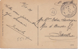 Postes Militaires Belgique - 1921 - Belgie Legerposterij - Service Militaire - Bingen A Rhein ( Deutschland ) Naar Gand - Briefe U. Dokumente
