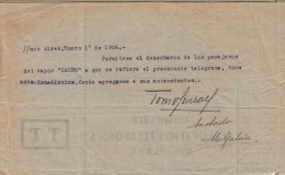 Télégramme CONSTANTINOPLE à BUENOS AIRES Du 1 Janvier 1924 (SERVICE De L'immigration /Passagers Du Vapeur "DARRO") - Telegraafzegels