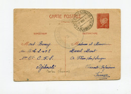 !!! COTE DES SOMALIS, ENTIER POSTAL PETAIN CARTON CHAMOIS, DE DJIBOUTI POUR LA FRANCE DE 1941 - Briefe U. Dokumente