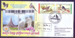 2022 Singapore Bangladesh Relation Bird Zebra Dove Magpie Robin Flower Monument Merlion 2v Registered FDC To Australia - Kuckucke & Turakos