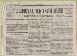 JOURNAL DE TOULOUSE 02 12 1844 - THEATRE TOULOUSE - GRANDS TRAVAUX DANS MONTAGNES PYRENEES - TEXAS - MONTEVIDEO - TAHITI - 1800 - 1849
