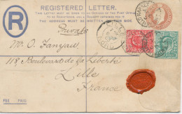 GB 1903 EVII Nice THREE-COLORS-POSTAGE: Postal Stationery Registered Env 3d Uprated With EVII 1/2d And 1d VARIETY: MINOR - Cartas & Documentos