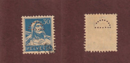 SUISSE - PERFORÉ . D . - N° 205 De 1924 / 1927 - Guillaume Tell . 30c. Bleu / Chamois - 4 Scan - Perfins