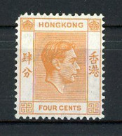 H-K  Yv. N° 142 SG N°142  *  4c Orange George VI Cote 2,5 Euro BE R 2 Scans - Unused Stamps