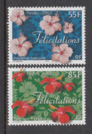 2002 French Polynesia Felicitations Greetings Flowers  Complete Set Of 2 MNH - Neufs