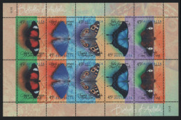 Australia 1998 MNH Sc 1694a 45c Butterflies Sheet Of 2 Strips Of 5 - Ungebraucht