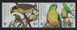 Australia 1998 MNH Sc 1676a 5c Helmeted Honeyeater, Orange-bellied Parrot WWF - Nuovi