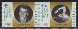 Australia 1998 MNH Sc 1634i-j 45c Murray Rose Legendary Olympians Pair - Nuevos