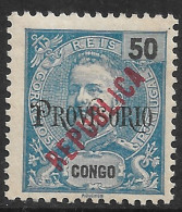 Portuguese Congo – 1914 King Carlos PROVISORIO Local Overprinted REPUBLICA 50 Réis Mint Stamp - Congo Portoghese