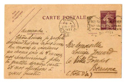 TB 4523 - 1927 - Entier Postal Type SEMEUSE - M. JOUARD à NICE Pour Melle Louise JOUARD, Villa Fondet à BEAUNE - Cartes Postales Types Et TSC (avant 1995)