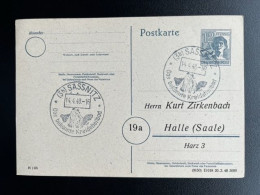 GERMANY 1948 POSTCARD SASSNITZ TO HALLE 14-04-1948 DUITSLAND DEUTSCHLAND SST KREIDEHEILBAD - Postal  Stationery