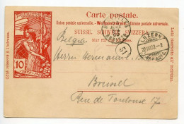 Switzerland 1900 10c. Universal Postal Union 25th Jubilee Postal Card - Luzern To Brussel / Bruxelles, Belgium - Entiers Postaux