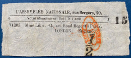 Devant Bande Periodiques Journal " L'assemblée Nationale " Marque N°2798 Rouge Ovale " IMPRIMÉS/PD/PARIS " Pour LONDRES - Periódicos