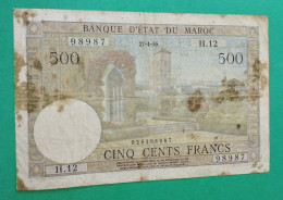 BANQUE D'ETAT DU  MAROC MOROCCO  MARRUECOS 500 FRANCS 27-04-1956 - Marruecos