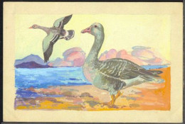 MONGOLIA(1973) Geese. Unaccepted Artwork #1 For Water Bird Series. Watercolor On Posterboard. Measures 207 X 127 Mm Plus - Mongolie