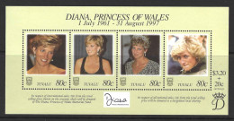 TUVALU....QUEEN ELIZABETH II...(1952-22..)...." 1998..".....DIANA PRINCESS OF WALES....MS803....MINI SHEET...MNH... - Familles Royales