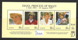 St. KITTS....QUEEN ELIZABETH II...(1952-22..)...." 1998.."....DIANA PRINCESS OF WALES....MS515....MINI SHEET...MNH. - Familles Royales