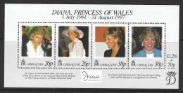 GIBRALTAR...QUEEN ELIZABETH II...(1952-22..)...." 1998.."....DIANA PRINCESS OF WALES....MS828....MINI SHEET...MNH. - Familles Royales