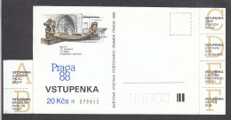 Czechoslovakia 1988 - Stamps Exhibition PRAGA'88, Ticket For The Exhibition - Other & Unclassified